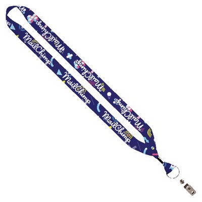 3/4" Dye-Sublimated Lanyard with Metal Crimp, Split-Ring & Bulldog Clip